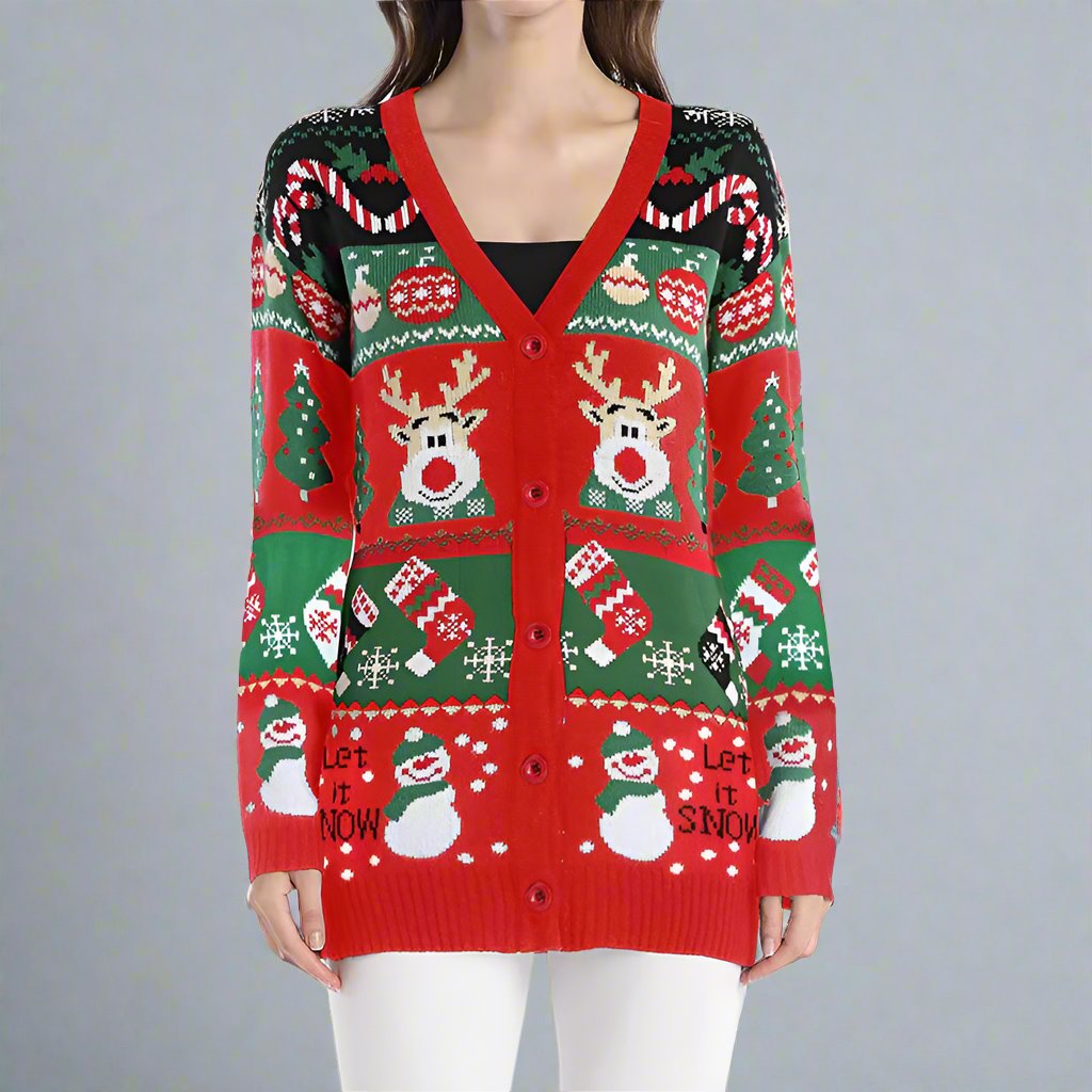 Lässiger Strick-Cardigan für Damen - Weihnachtsedition ❄️ | Schwarz & Rot - nargiss