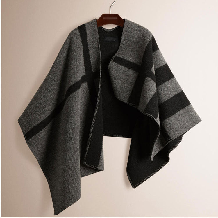 Modischer Imitationswoll-Cape - Stylischer Umhang für Frühjahr & Herbst | Khaki & Schwarz - nargiss