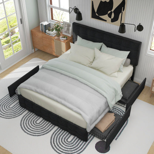 Linen Bed Frame With 4 Drawers - nargiss