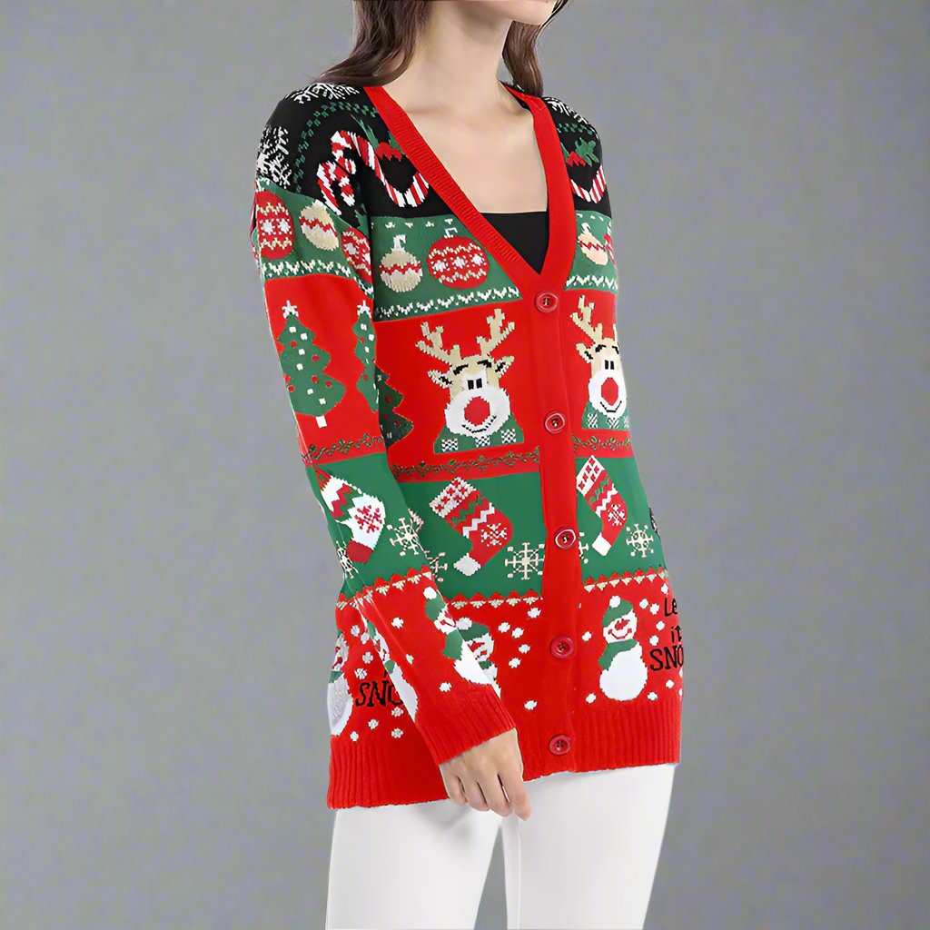 Lässiger Strick-Cardigan für Damen - Weihnachtsedition ❄️ | Schwarz & Rot - nargiss