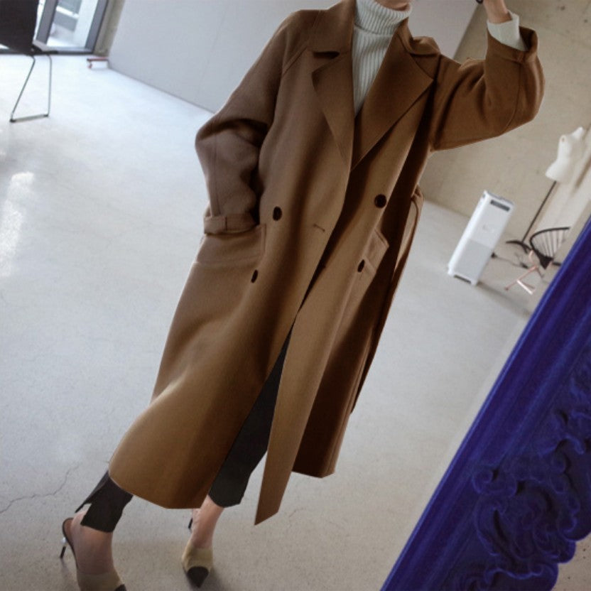 Eleganter Damen-Cashmere-Mantel mit Reverskragen - Zeitloser Chic | Weiß, Schwarz & Karamell - nargiss