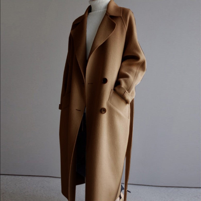 Eleganter Damen-Cashmere-Mantel mit Reverskragen - Zeitloser Chic | Weiß, Schwarz & Karamell - nargiss