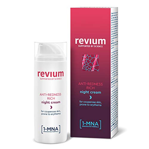 Revium Rosacea reichhaltige Anti-Rötungs Nachtcreme für Erythem-anfällige Couperose-Haut, mit 1-MNA-Molekül, Chlorella-Vulgaris-Grünalgen-Extrakt, Acerola-Frucht, Macadamia-Öl, Sheabutter, 50ml - nargiss
