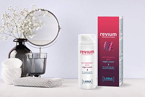 Revium Rosacea reichhaltige Anti-Rötungs Nachtcreme für Erythem-anfällige Couperose-Haut, mit 1-MNA-Molekül, Chlorella-Vulgaris-Grünalgen-Extrakt, Acerola-Frucht, Macadamia-Öl, Sheabutter, 50ml - nargiss