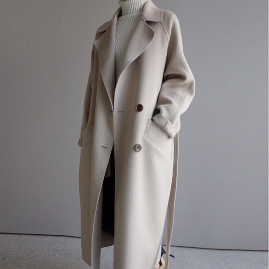 Eleganter Damen-Cashmere-Mantel mit Reverskragen - Zeitloser Chic | Weiß, Schwarz & Karamell - nargiss