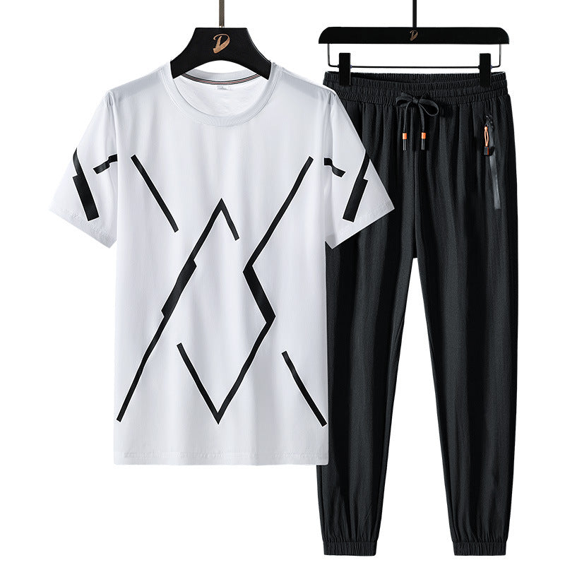Summer Ice Silk Short Sleeve Trousers Casual Sports Suit - nargis