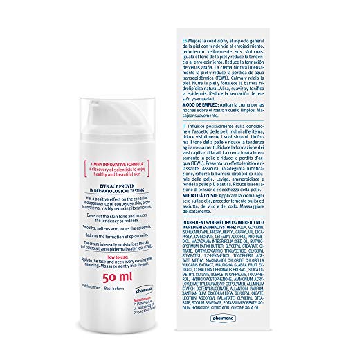 Revium Rosacea reichhaltige Anti-Rötungs Nachtcreme für Erythem-anfällige Couperose-Haut, mit 1-MNA-Molekül, Chlorella-Vulgaris-Grünalgen-Extrakt, Acerola-Frucht, Macadamia-Öl, Sheabutter, 50ml - nargiss