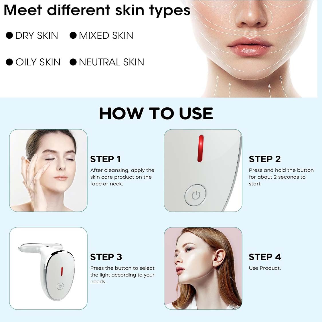 7-in-1 LED Gesichtsmassagegerät für Zuhause – Rotes Licht Therapie für Gesicht und Hals - nargiss