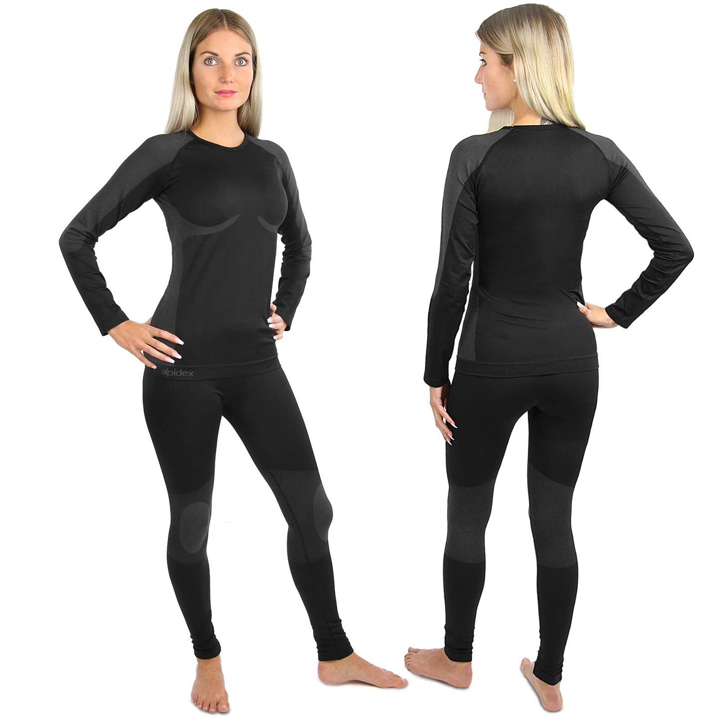 ALPIDEX Damen Funktionswäsche Thermounterwäsche Skiunterwäsche - atmungsaktiv, wärmend und schnell trocknend, Größe:S/M, Farbe:Black-Grey - nargiss