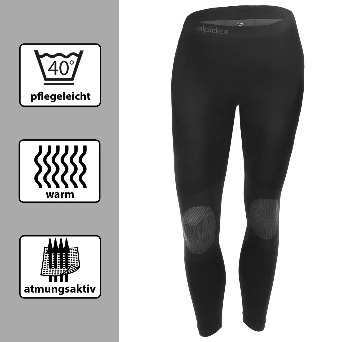 ALPIDEX Damen Funktionswäsche Thermounterwäsche Skiunterwäsche - atmungsaktiv, wärmend und schnell trocknend, Größe:S/M, Farbe:Black-Grey - nargiss