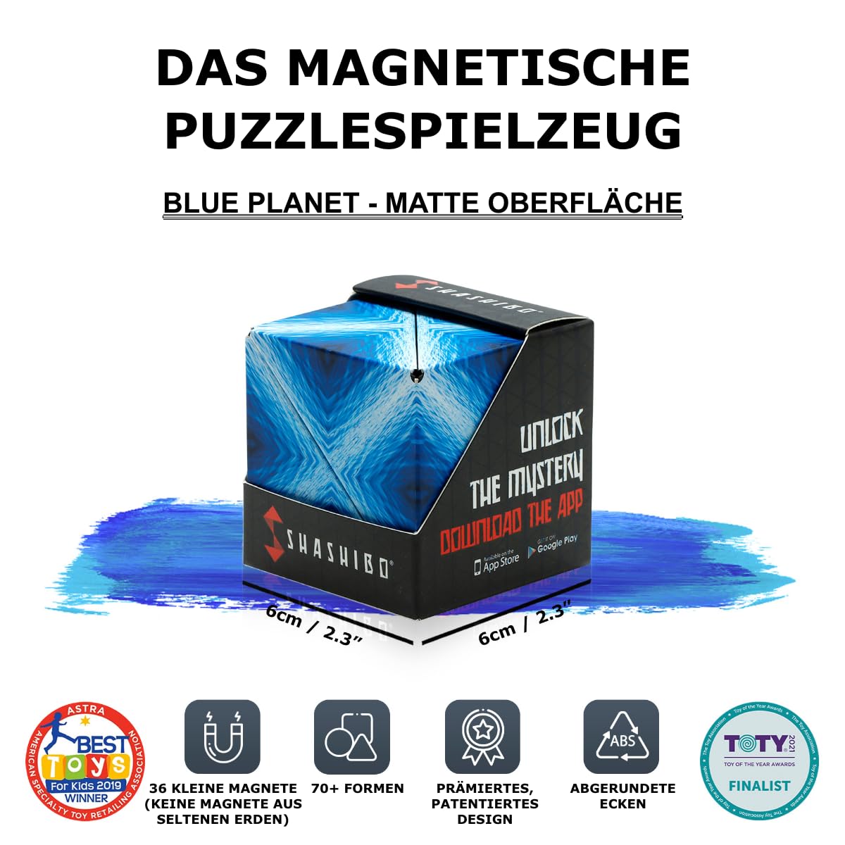 SHASHIBO Formwechsel-Box – Preisgekrönter, patentierter Zappelwürfel mit 36 Seltenerdmagneten – lässt Sich in über 70 Formen verwandeln (Blue Planet) - nargiss