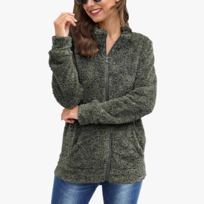 Damen-Langarm-Plüschjacke, locker und warm, modisch