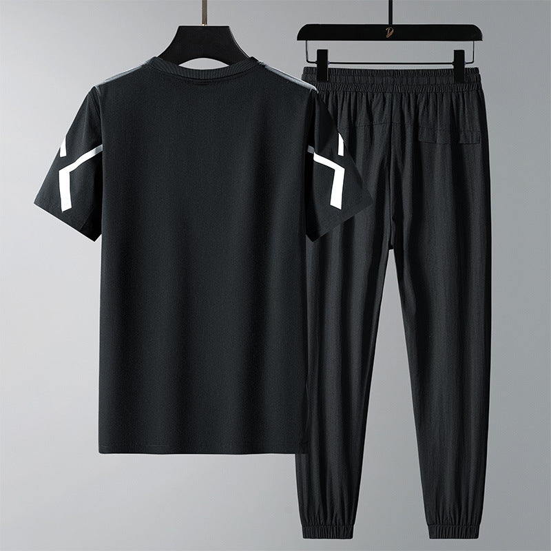 Summer Ice Silk Short Sleeve Trousers Casual Sports Suit - nargis