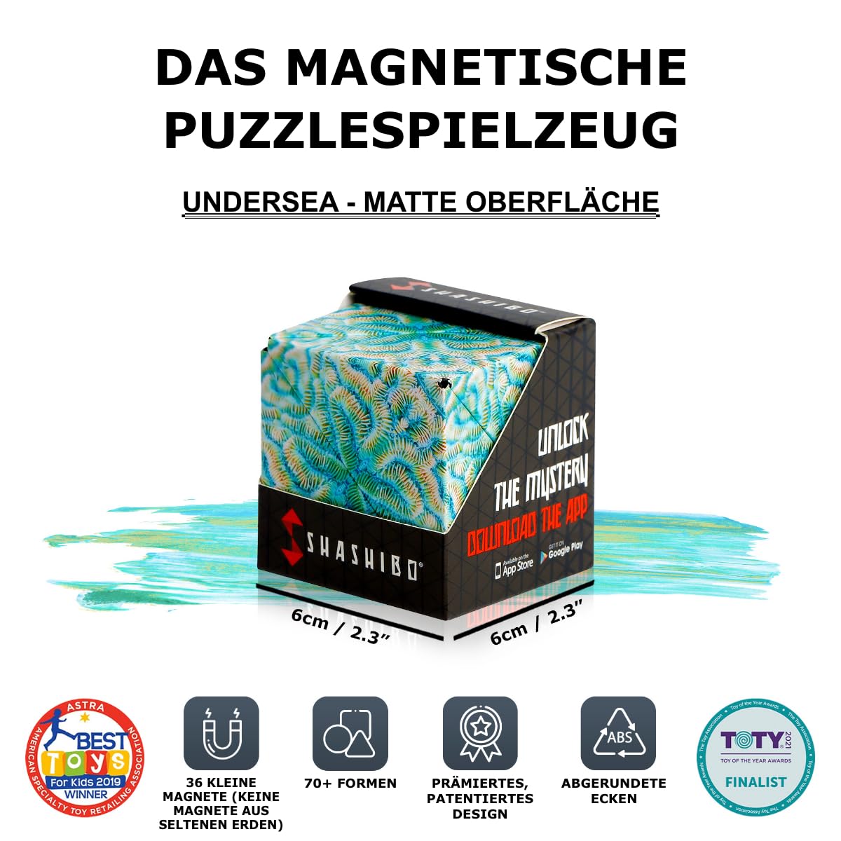 SHASHIBO Formwechsel-Box – Preisgekrönter, patentierter Zappelwürfel mit 36 Seltenerdmagneten – lässt Sich in über 70 Formen verwandeln (Undersea) - nargiss
