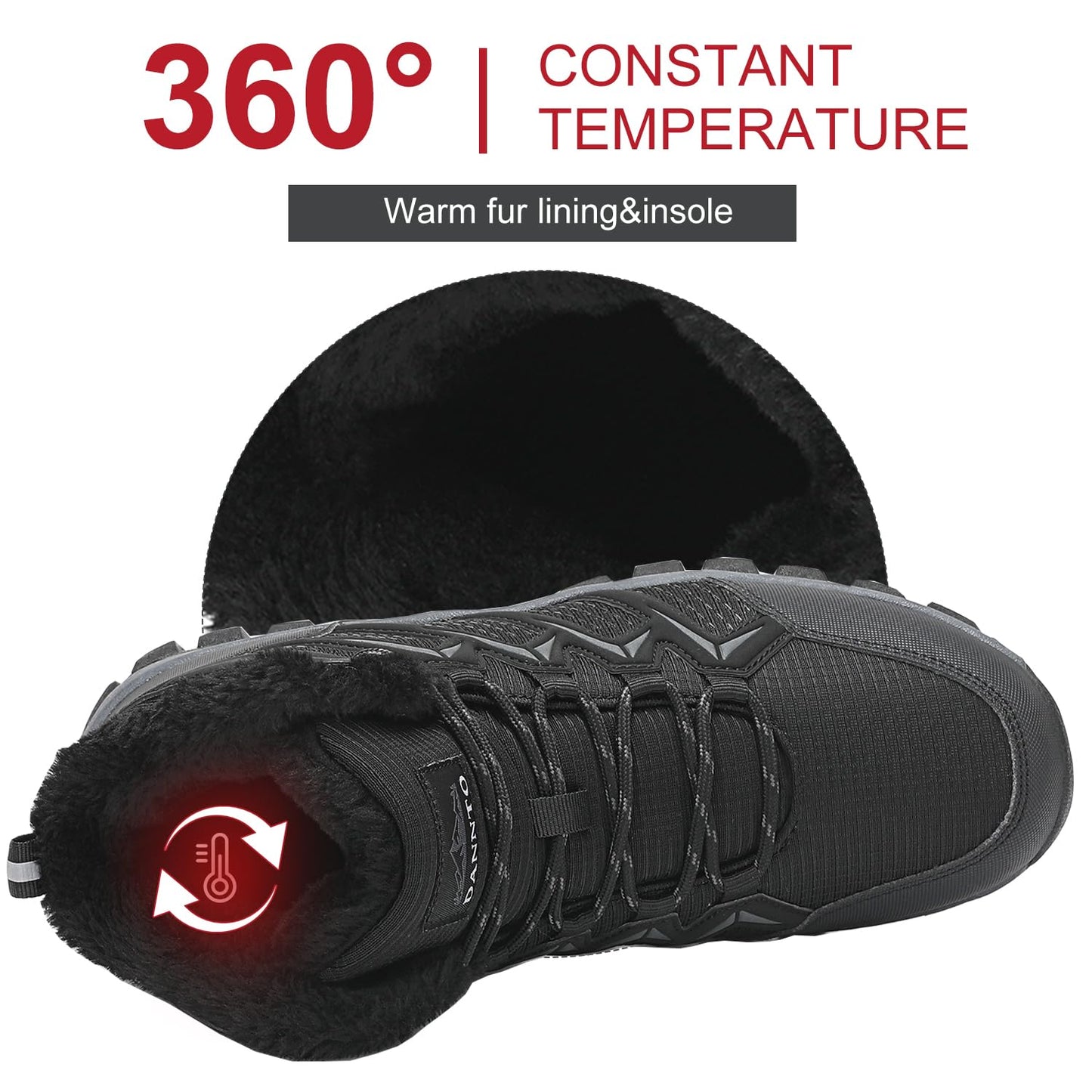 DANNTO Herren Warme Gefütterte Winterschuhe Winterstiefel Wanderschuhe Trekkingschuhe Draussen Schneestiefel (Schwarz-C,44) - nargiss