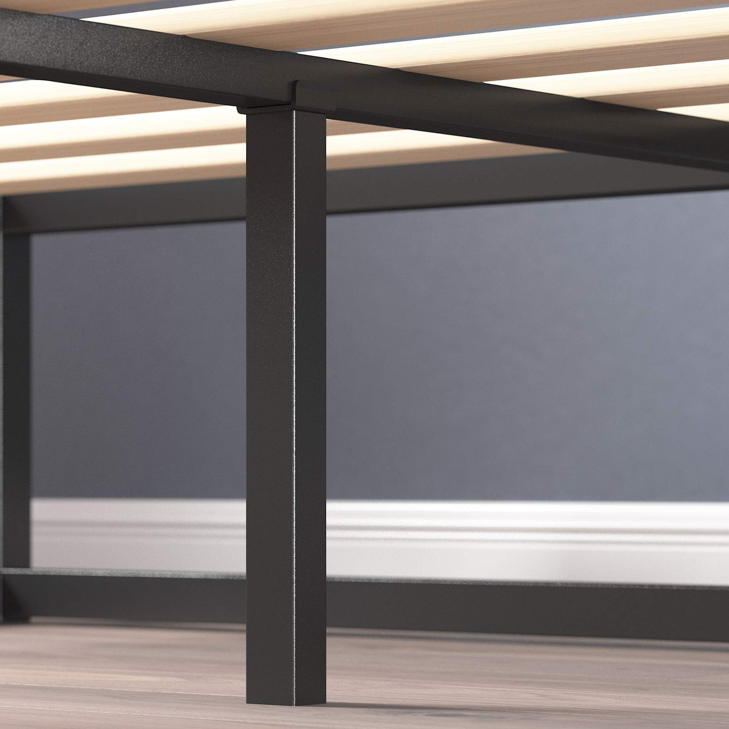 Zinus Joseph Bett 140x200 cm - Höhe 25 cm mit Unterbettstauraum - Metall-Plattformbettgestell mit Holzlattenrost - Schwarz - nargiss