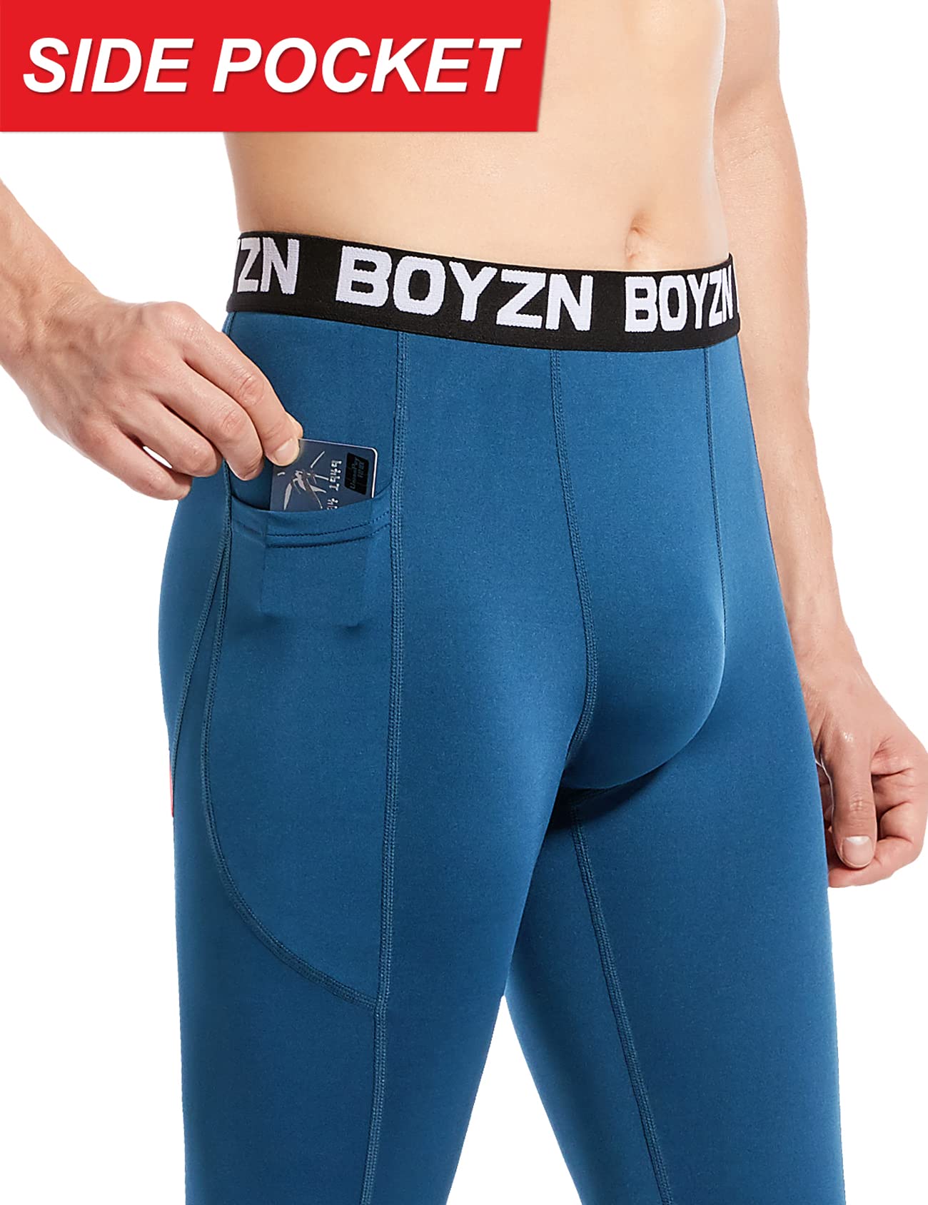 2er Pack Sport Leggings für Herren, Funktionsunterwäsche Kompressionshose Herren Fitness Strumpfhosen, Laufhose Tight Lange Unterhose Schnelltrocknende Sporthose Trainingshose Black/Blue(Pocket)-L - nargiss