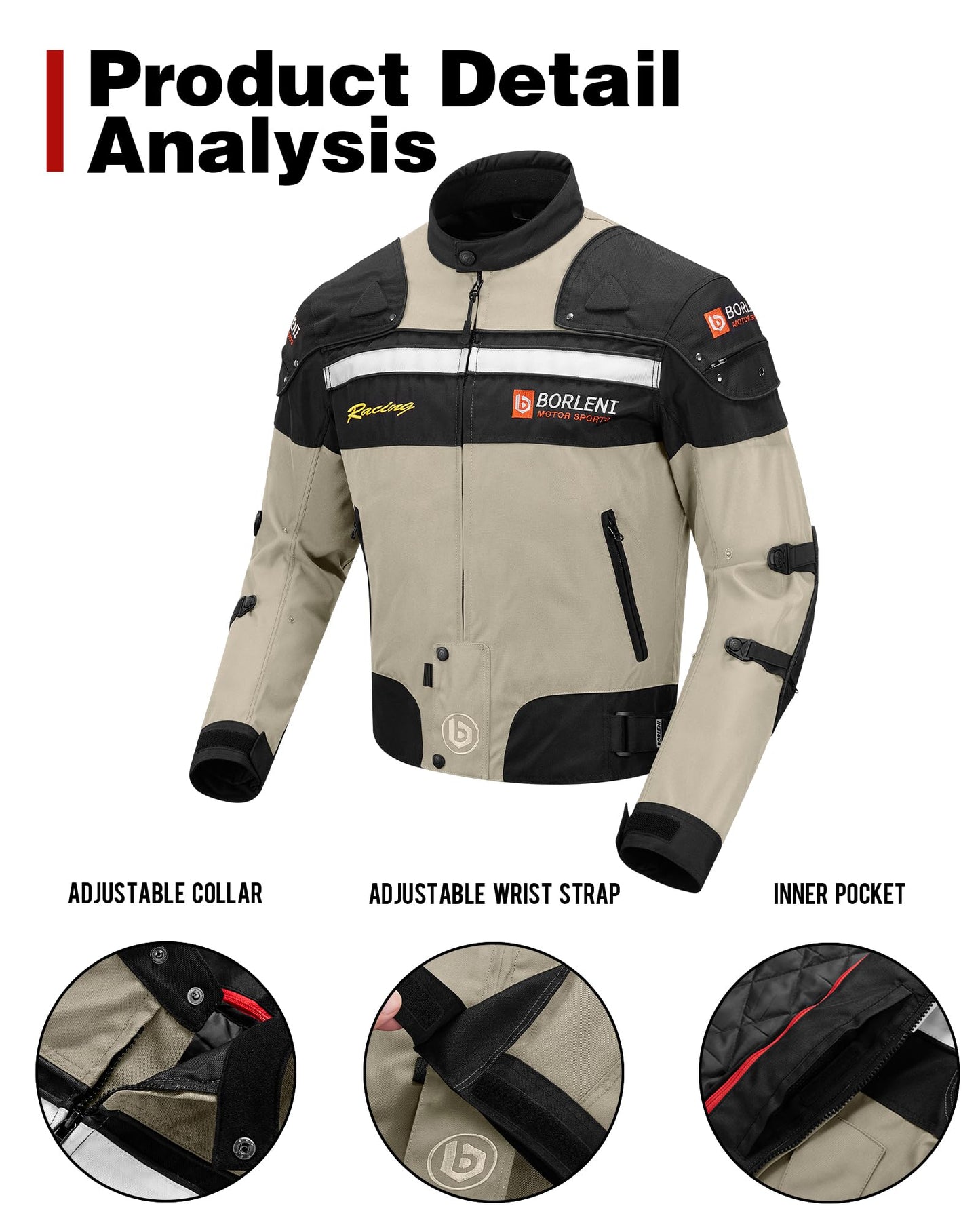 BORLENI Motorradjacke Herren Winter Motorrad Jacke Textiljacke Winddicht mit Herausnehmbarem Liner Protektoren Protektor Jacke Roller Biker Touren 4 Jahreszeiten Herren Damen Braun M - nargiss