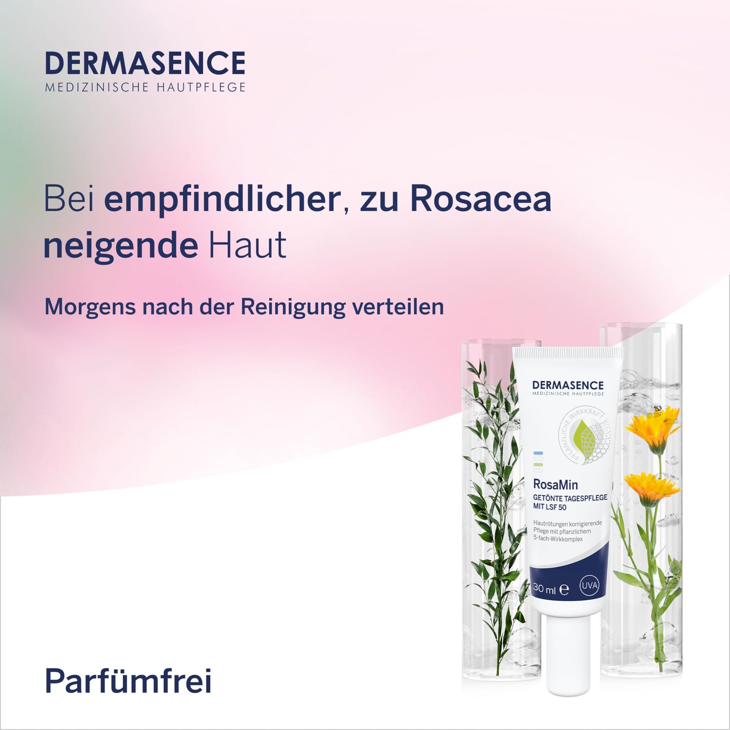 DERMASENCE RosaMin Getönte Tagespflege LSF 50, 30 ml - Rötungen korrigierende Tagespflege mit LSF 50 für Couperose und zu Rosacea neigende Haut - nargiss