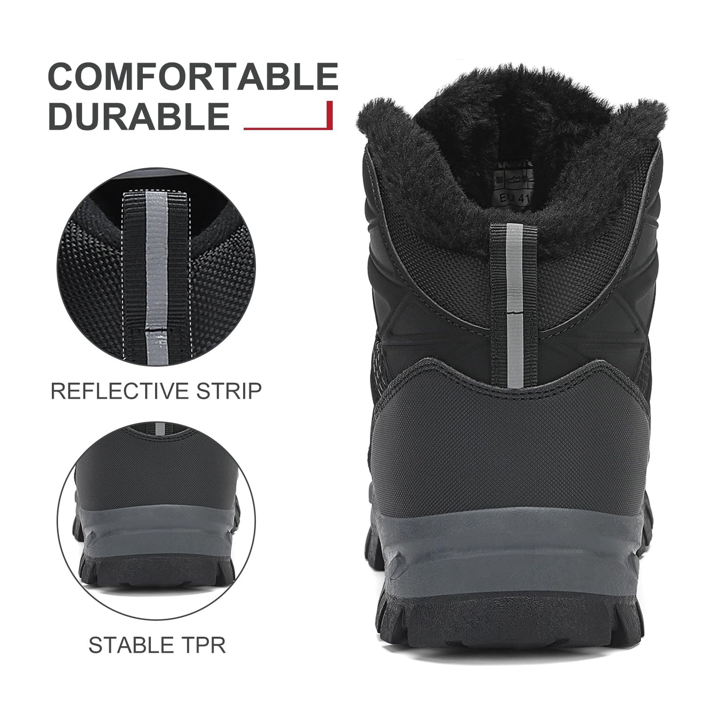 DANNTO Herren Warme Gefütterte Winterschuhe Winterstiefel Wanderschuhe Trekkingschuhe Draussen Schneestiefel (Schwarz-C,44) - nargiss