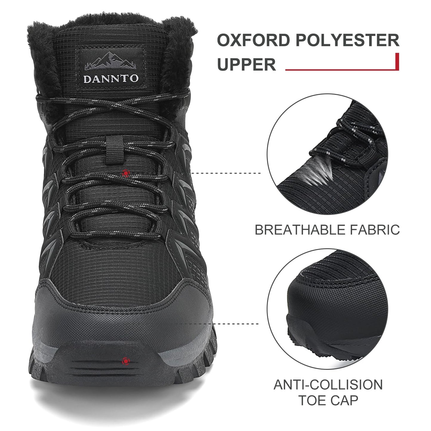 DANNTO Herren Warme Gefütterte Winterschuhe Winterstiefel Wanderschuhe Trekkingschuhe Draussen Schneestiefel (Schwarz-C,44) - nargiss