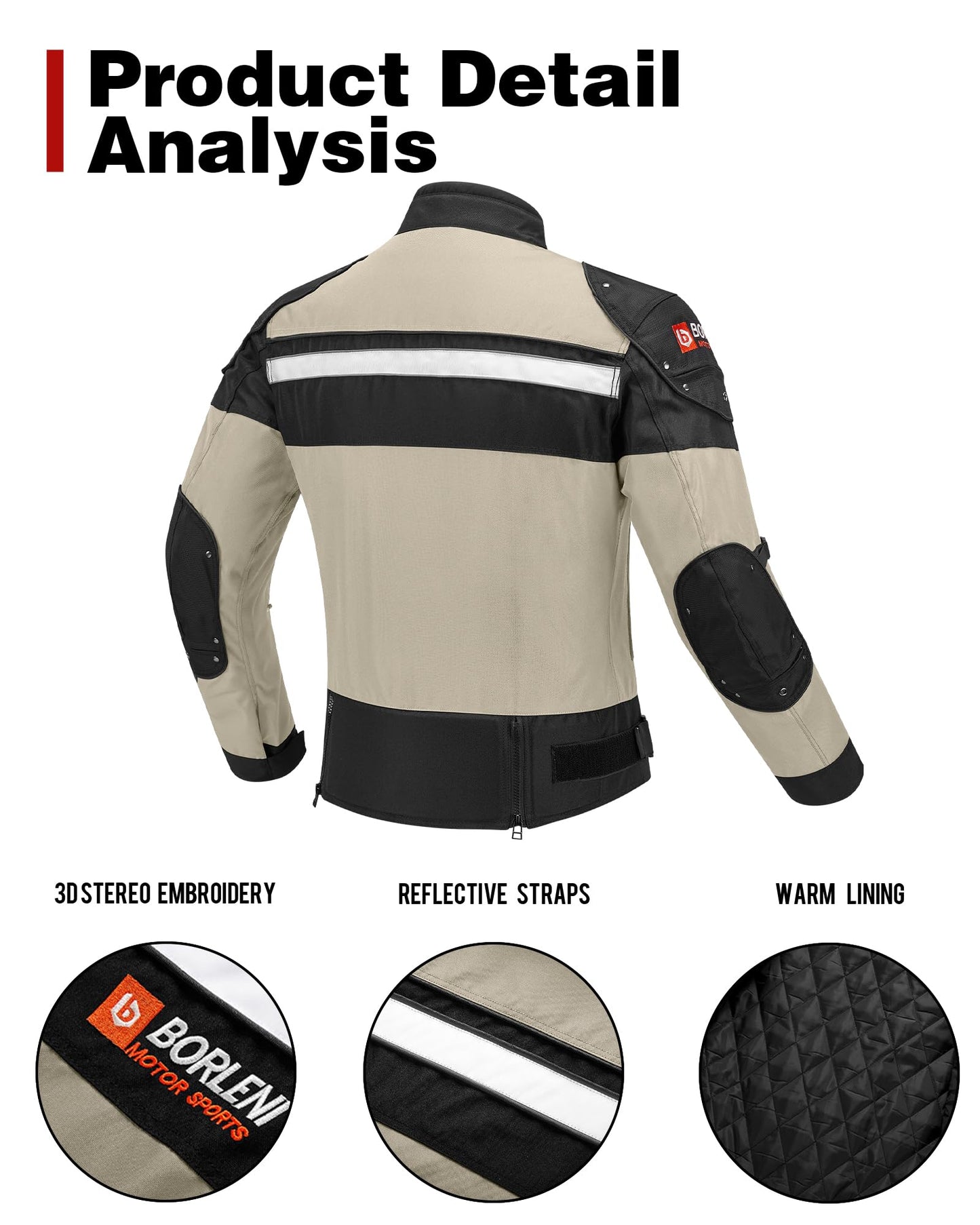 BORLENI Motorradjacke Herren Winter Motorrad Jacke Textiljacke Winddicht mit Herausnehmbarem Liner Protektoren Protektor Jacke Roller Biker Touren 4 Jahreszeiten Herren Damen Braun M - nargiss