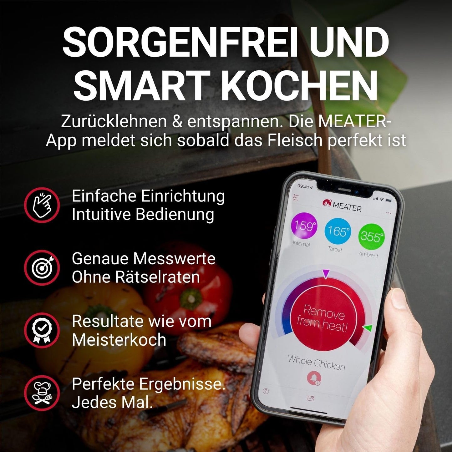 MEATER Plus | Das Kabellose, Smarte Fleischthermometer mit 50m Reichweite Für Ofen, Grill, Pfanne und Rotisserie Perfekter Fleischgenuss via App in Deutscher Sprache - nargiss