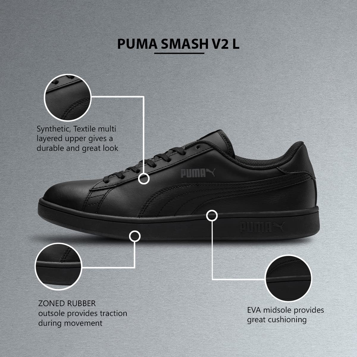PUMA Unisex Puma Smash v2 L Low-Top, Puma Black-Puma Black, 47 EU - nargiss