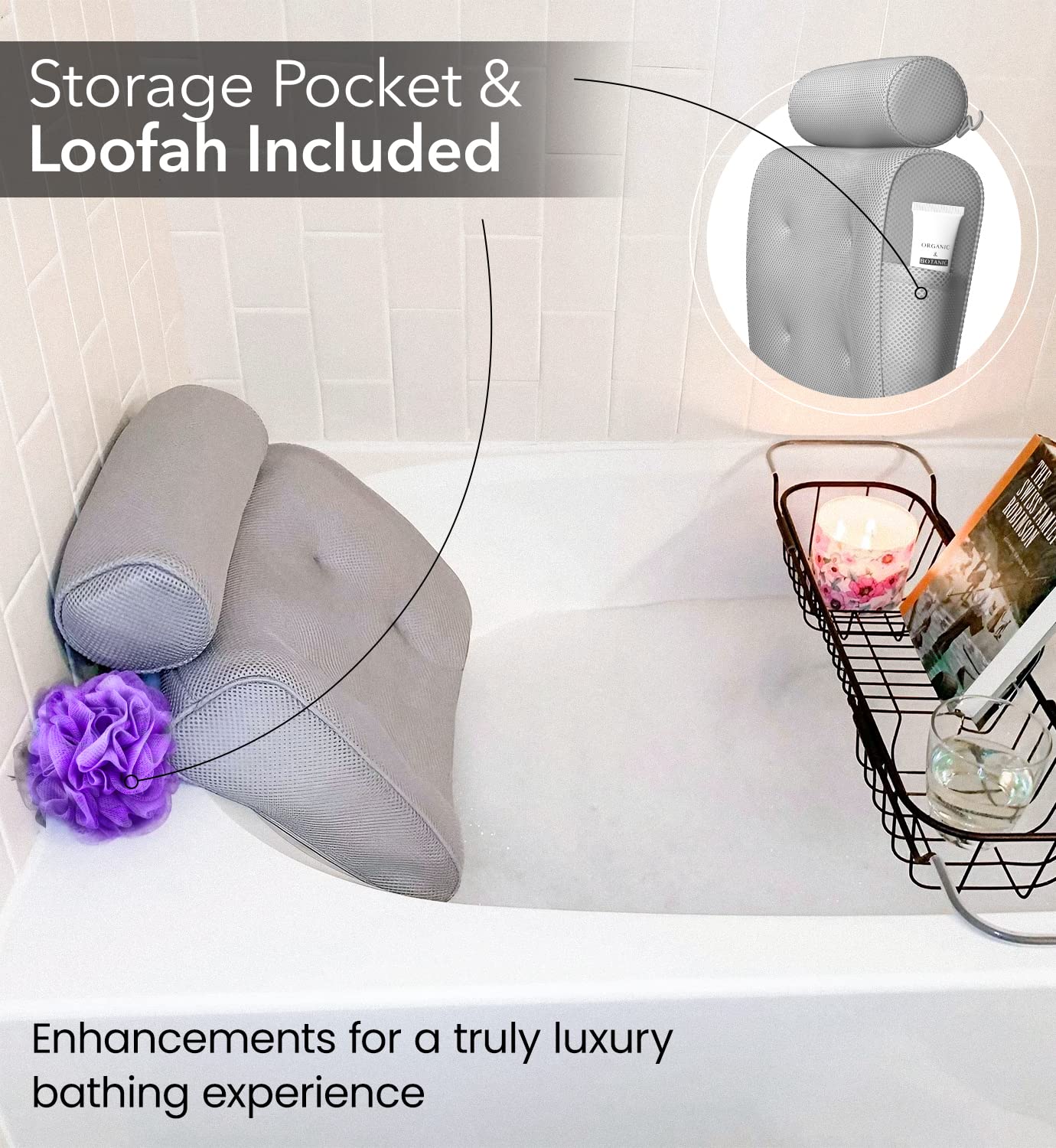 Everlasting Comfort Luxury Bath Pillow - Head, Neck, Back Support Cushion for Bathtub, Spa, Soaking - nargiss