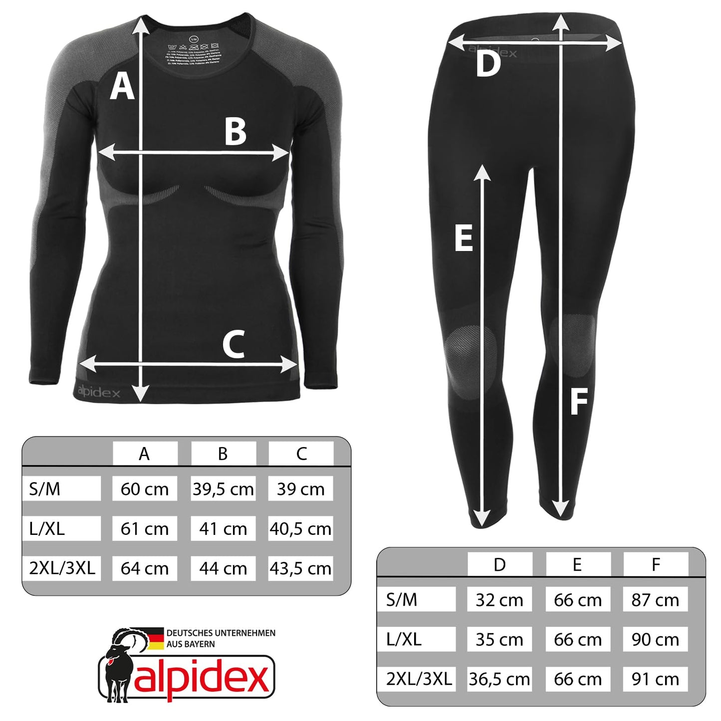 ALPIDEX Damen Funktionswäsche Thermounterwäsche Skiunterwäsche - atmungsaktiv, wärmend und schnell trocknend, Größe:S/M, Farbe:Black-Grey - nargiss