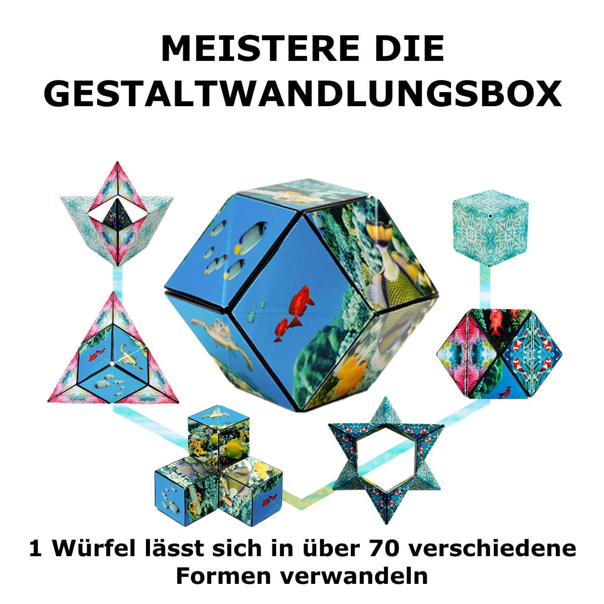 SHASHIBO Formwechsel-Box – Preisgekrönter, patentierter Zappelwürfel mit 36 Seltenerdmagneten – lässt Sich in über 70 Formen verwandeln (Undersea) - nargiss