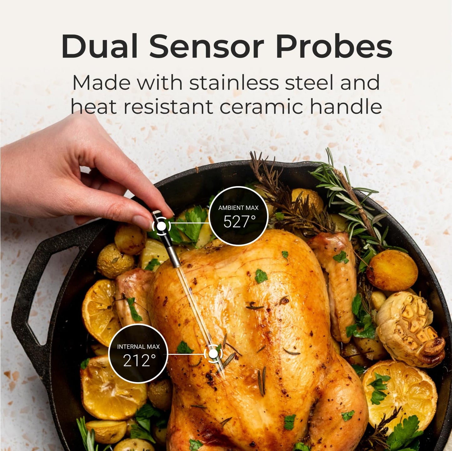 MEATER Block | Premium Kabelloses Smart-Fleischthermometer | Ofen Grill Küche BBQ Smoker Rotisserie | Bluetooth und WiFi Digitalverbindung | 50+ Rezepte in der App - nargiss