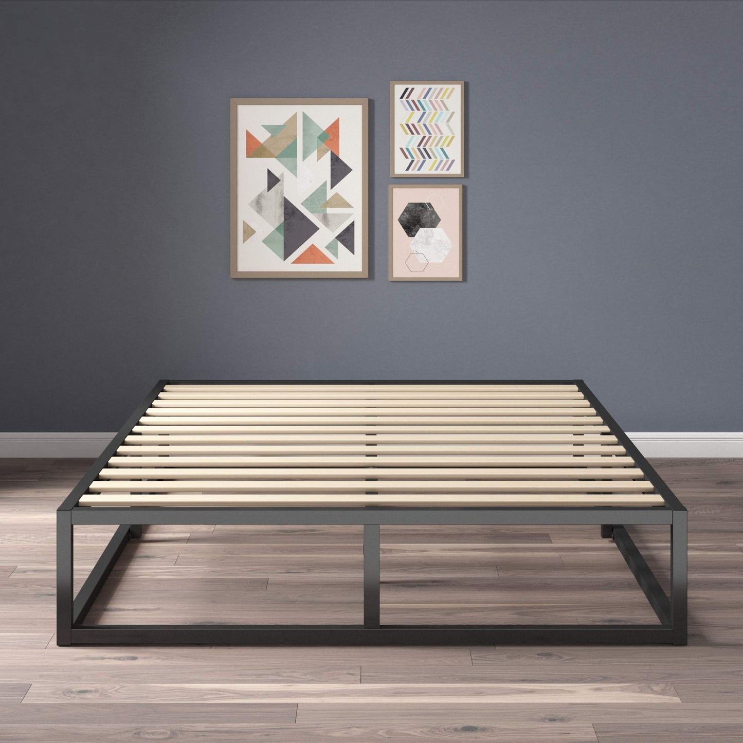 Zinus Joseph Bett 140x200 cm - Höhe 25 cm mit Unterbettstauraum - Metall-Plattformbettgestell mit Holzlattenrost - Schwarz - nargiss