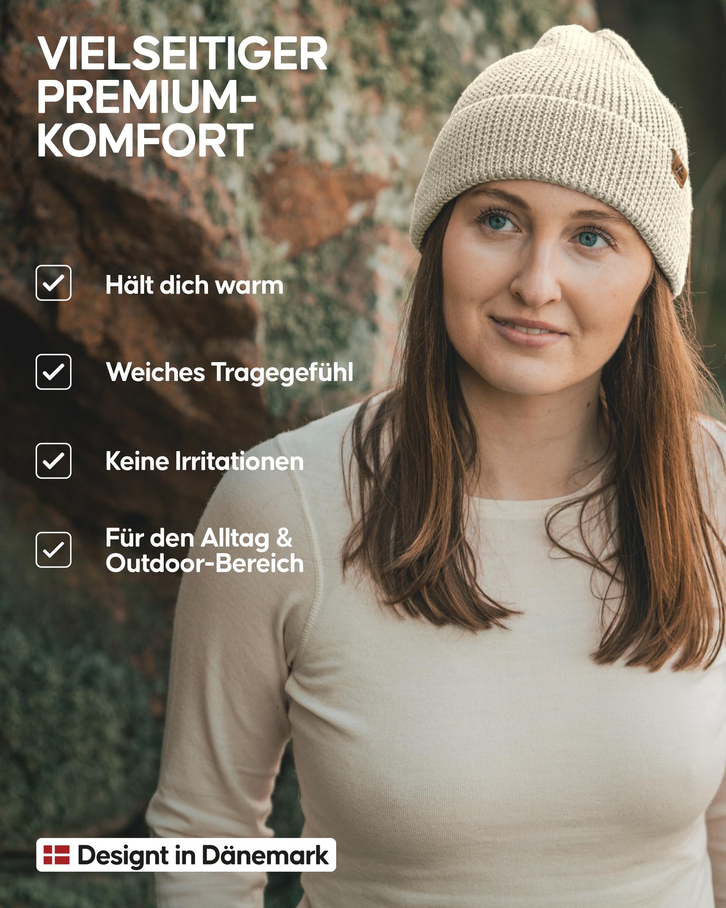 DANISH ENDURANCE Merino Mütze, Klassische Wollmütze, Warme Wintermütze, für Winter & Herbst, Weich, Stretchy, für Damen & Herren, Weiß, One Size - nargiss