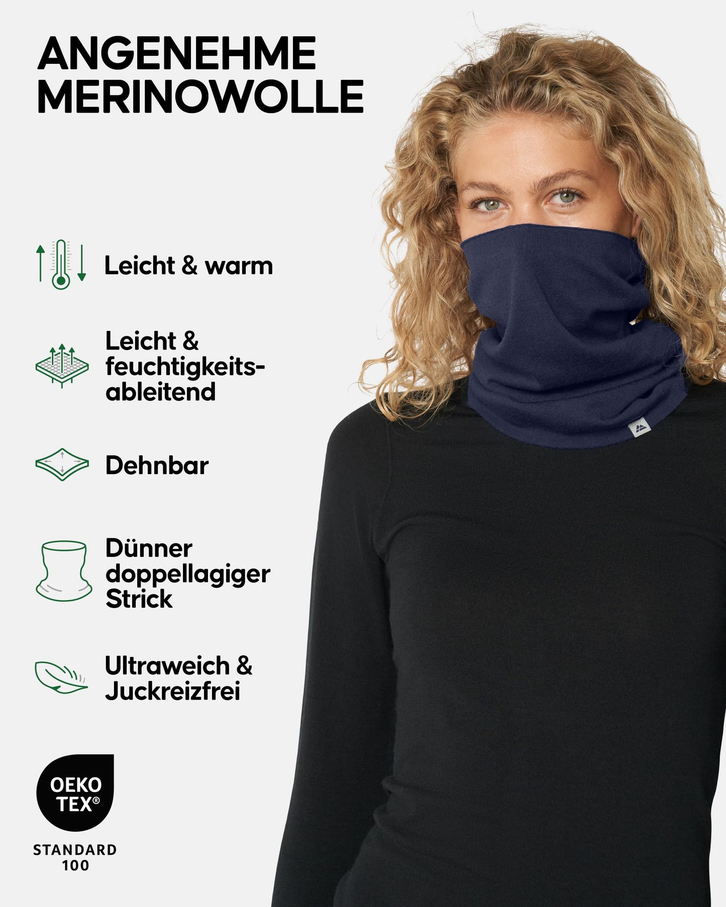 DANISH ENDURANCE Merino-Multifunktionstuch, Schlauchschal, Halswärmer, Halstuch, Stirnband, Loop Schal Damen & Herren, Dunkles Marineblau, Einheitsgröße - nargiss