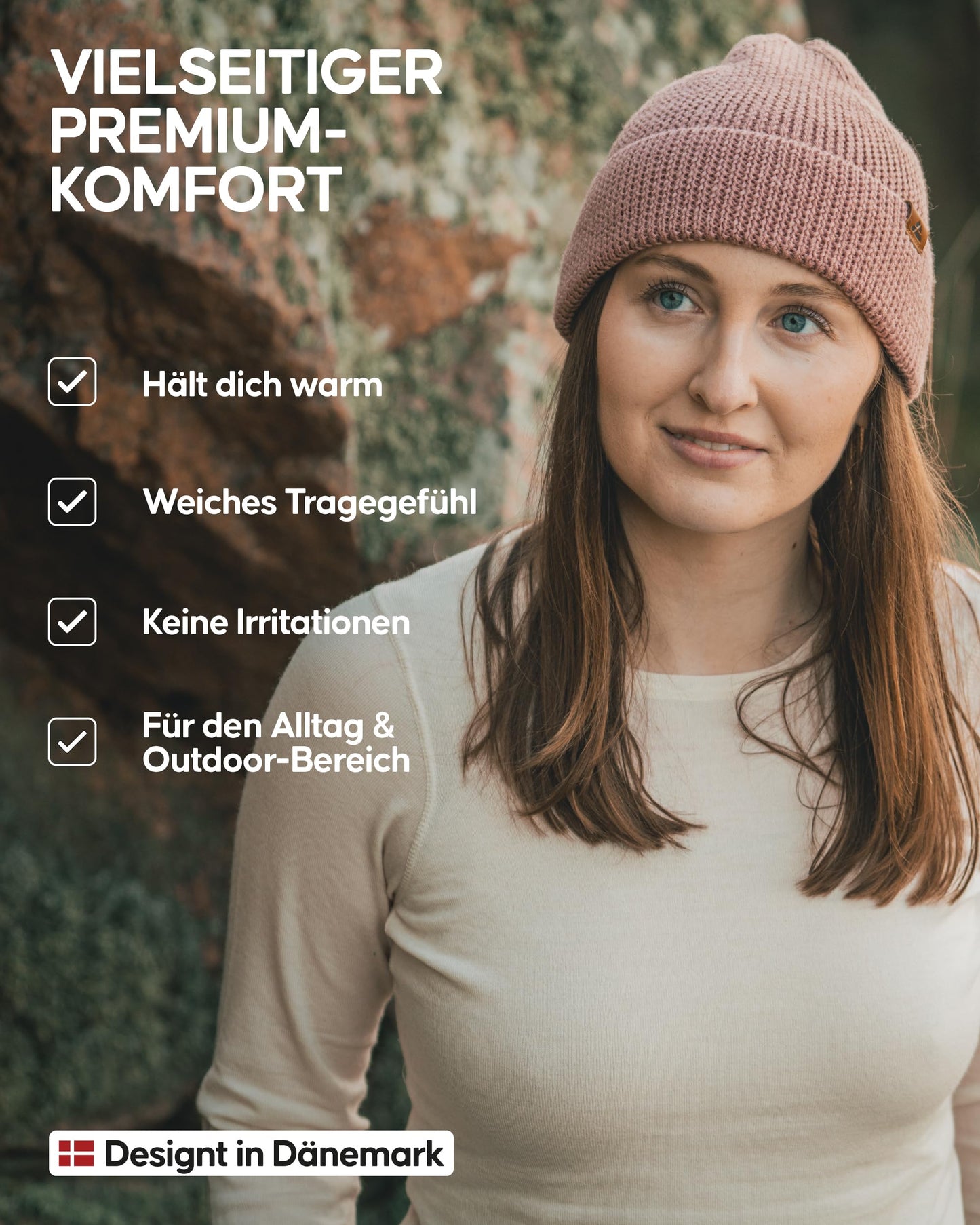 DANISH ENDURANCE Merino Mütze, Klassische Wollmütze, Warme Wintermütze, für Winter & Herbst, Weich, Stretchy, für Damen & Herren, Rosa, One Size - nargiss
