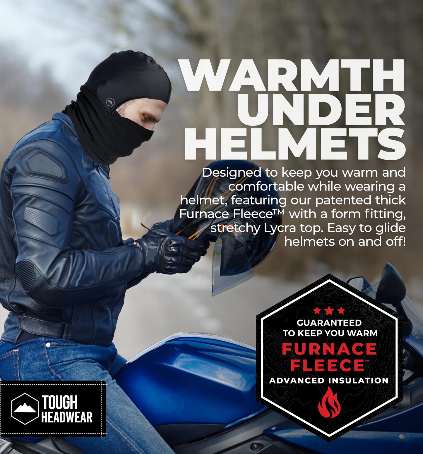 Tough Headwear Robuste Kopfbedeckung, Skimaske – Nackenwärmer mit Helmfutter, Fleece-Sturmhaube, Halsgamaschen für Männer und Frauen – Winter-Motorrad-Helmfutter - nargiss