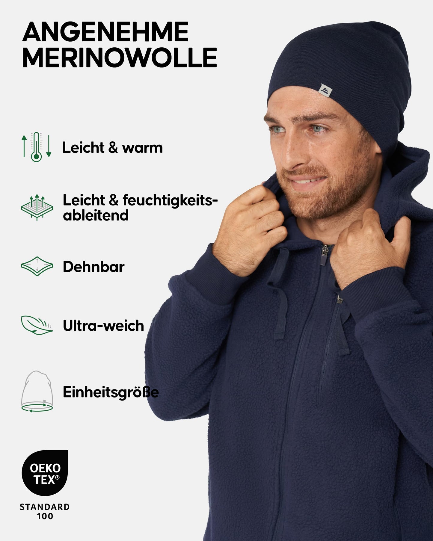 DANISH ENDURANCE Leichte Merino Mütze, Kopfbedeckung, Sportmütze, Weich & Atmungsaktiv, Beanie für Herren & Damen, Dunkles Marineblau, One Size - nargiss