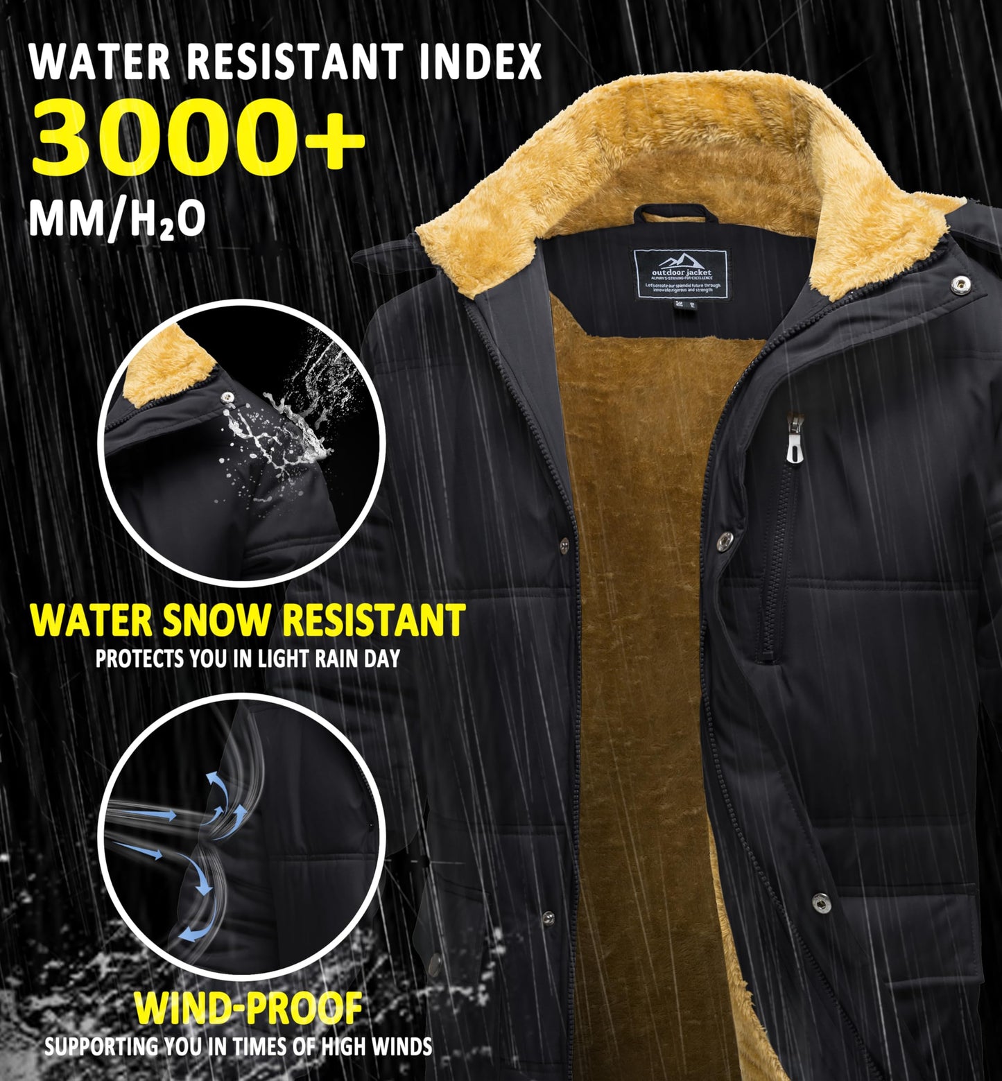 MAGCOMSEN Herren Warme Parka Jacke Gefüttert Winter Daunenjacke Männer Winddicht Warme Outdoorjacke Fleece Funktionsjacke Wandern Jagdjacke mit Mehrfachtaschen Schwarz XL - nargiss