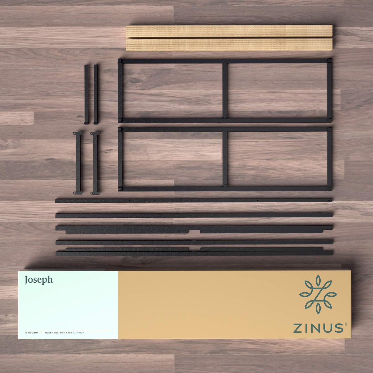 Zinus Joseph Bett 140x200 cm - Höhe 25 cm mit Unterbettstauraum - Metall-Plattformbettgestell mit Holzlattenrost - Schwarz - nargiss