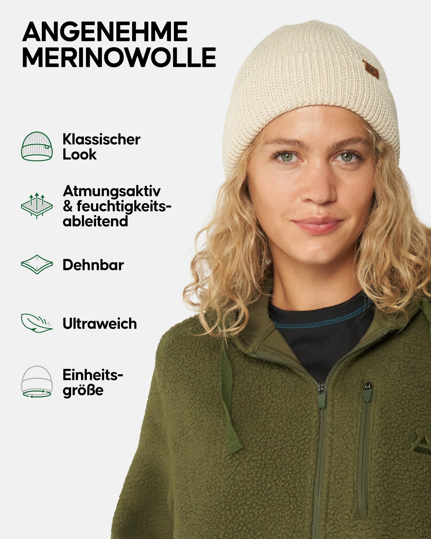 DANISH ENDURANCE Merino Mütze, Klassische Wollmütze, Warme Wintermütze, für Winter & Herbst, Weich, Stretchy, für Damen & Herren, Weiß, One Size - nargiss