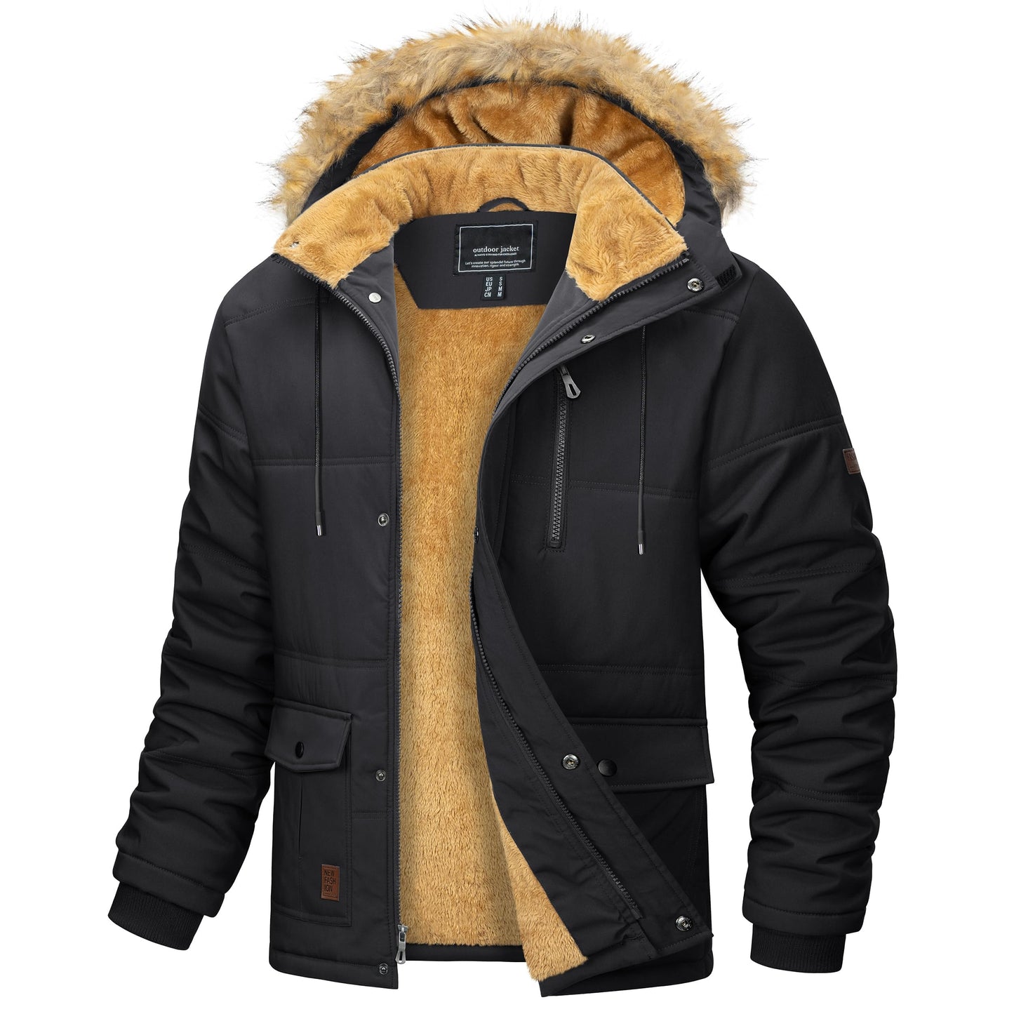MAGCOMSEN Herren Warme Parka Jacke Gefüttert Winter Daunenjacke Männer Winddicht Warme Outdoorjacke Fleece Funktionsjacke Wandern Jagdjacke mit Mehrfachtaschen Schwarz XL - nargiss