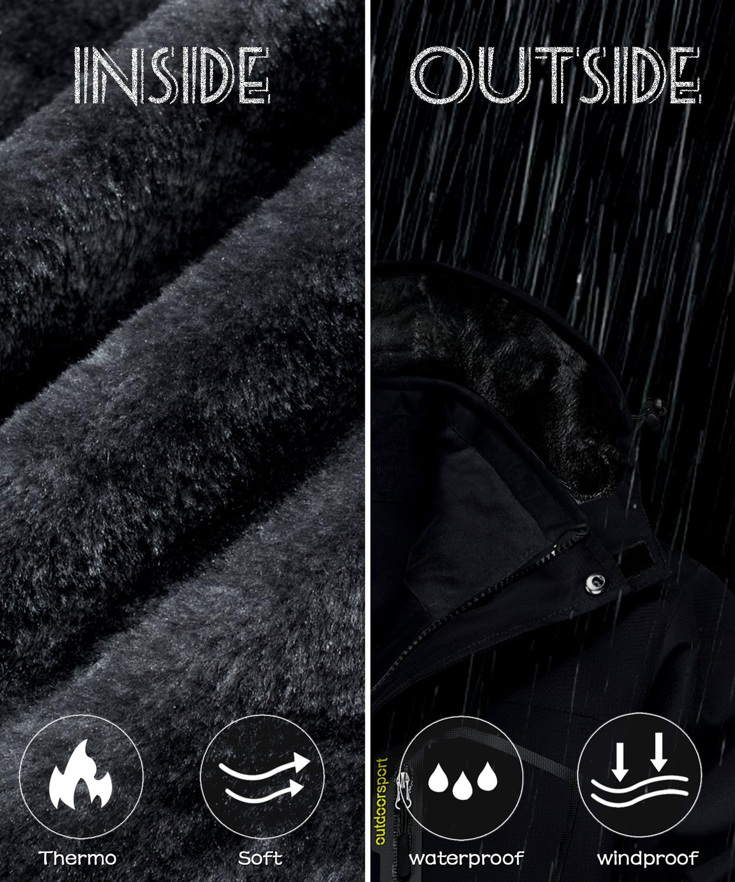 TACVASEN Herren Winterarbeitsjacken Outdoorjacke Snowboardjacke Warme Verdickete Winterjacke Kapuzenjacke für Männer, Schwarz, L - nargiss