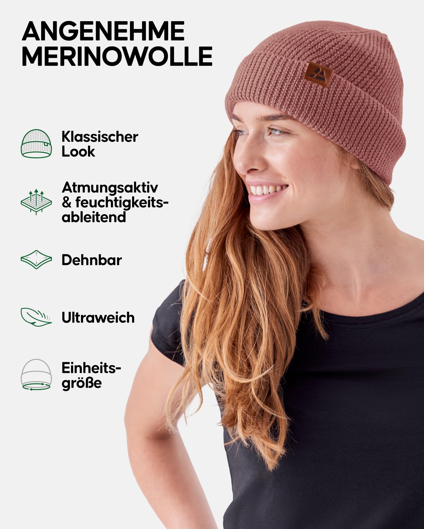DANISH ENDURANCE Merino Mütze, Klassische Wollmütze, Warme Wintermütze, für Winter & Herbst, Weich, Stretchy, für Damen & Herren, Rosa, One Size - nargiss