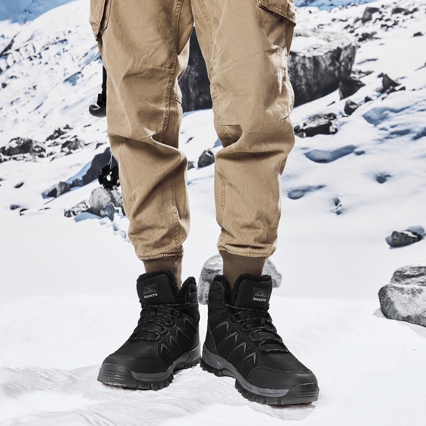 DANNTO Herren Warme Gefütterte Winterschuhe Winterstiefel Wanderschuhe Trekkingschuhe Draussen Schneestiefel (Schwarz-C,44) - nargiss