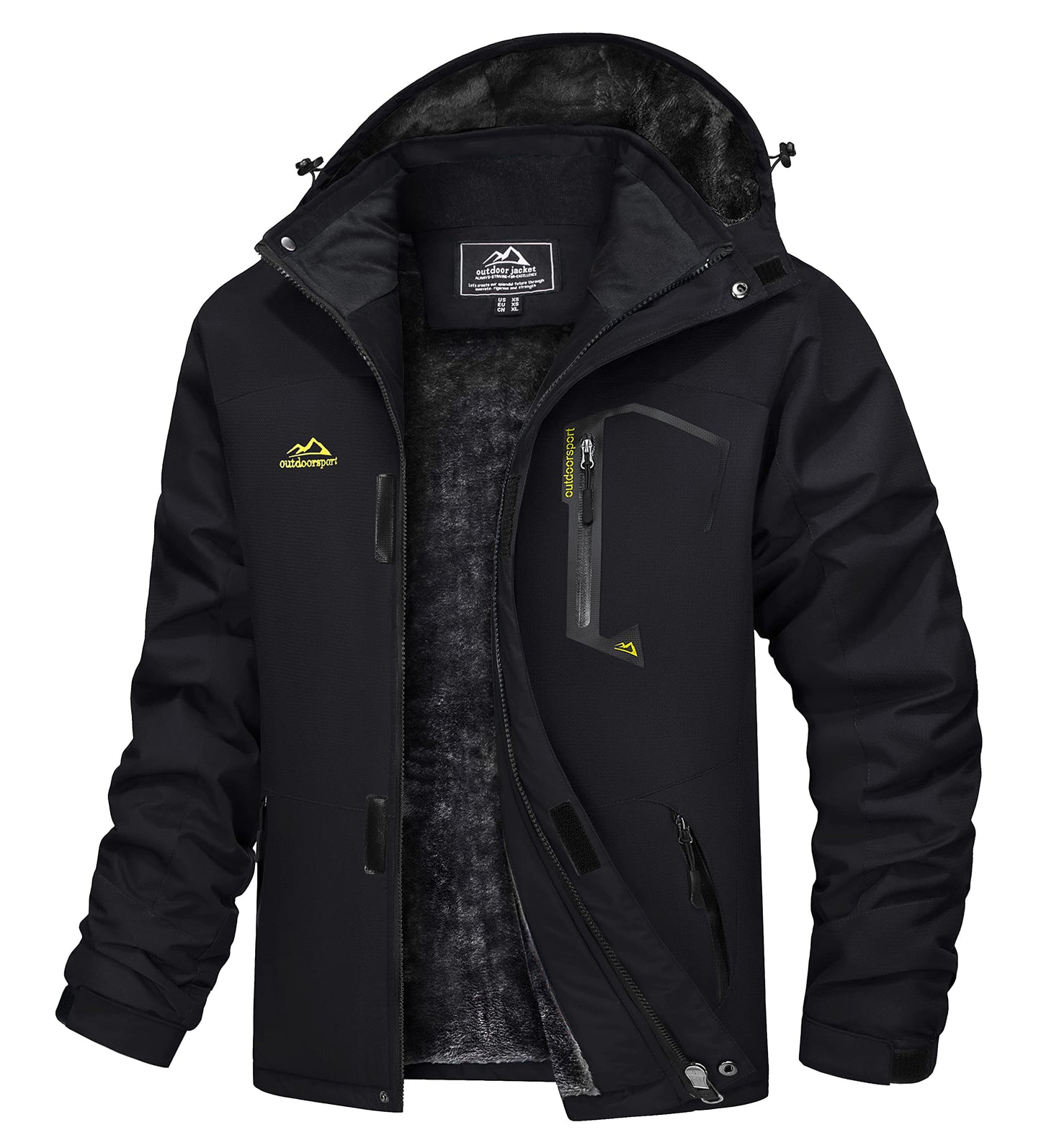 TACVASEN Herren Winterarbeitsjacken Outdoorjacke Snowboardjacke Warme Verdickete Winterjacke Kapuzenjacke für Männer, Schwarz, L - nargiss
