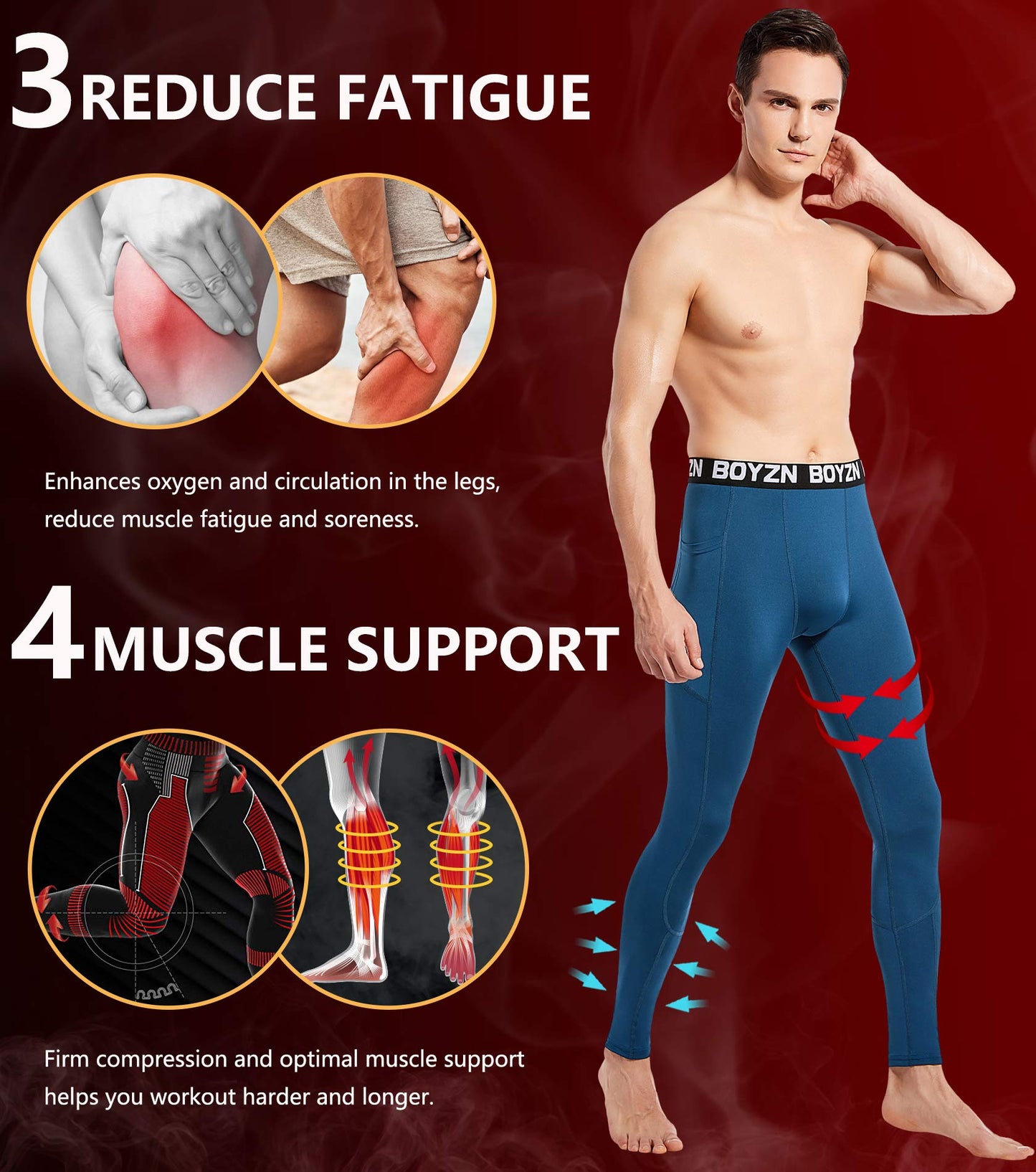 2er Pack Sport Leggings für Herren, Funktionsunterwäsche Kompressionshose Herren Fitness Strumpfhosen, Laufhose Tight Lange Unterhose Schnelltrocknende Sporthose Trainingshose Black/Blue(Pocket)-L - nargiss
