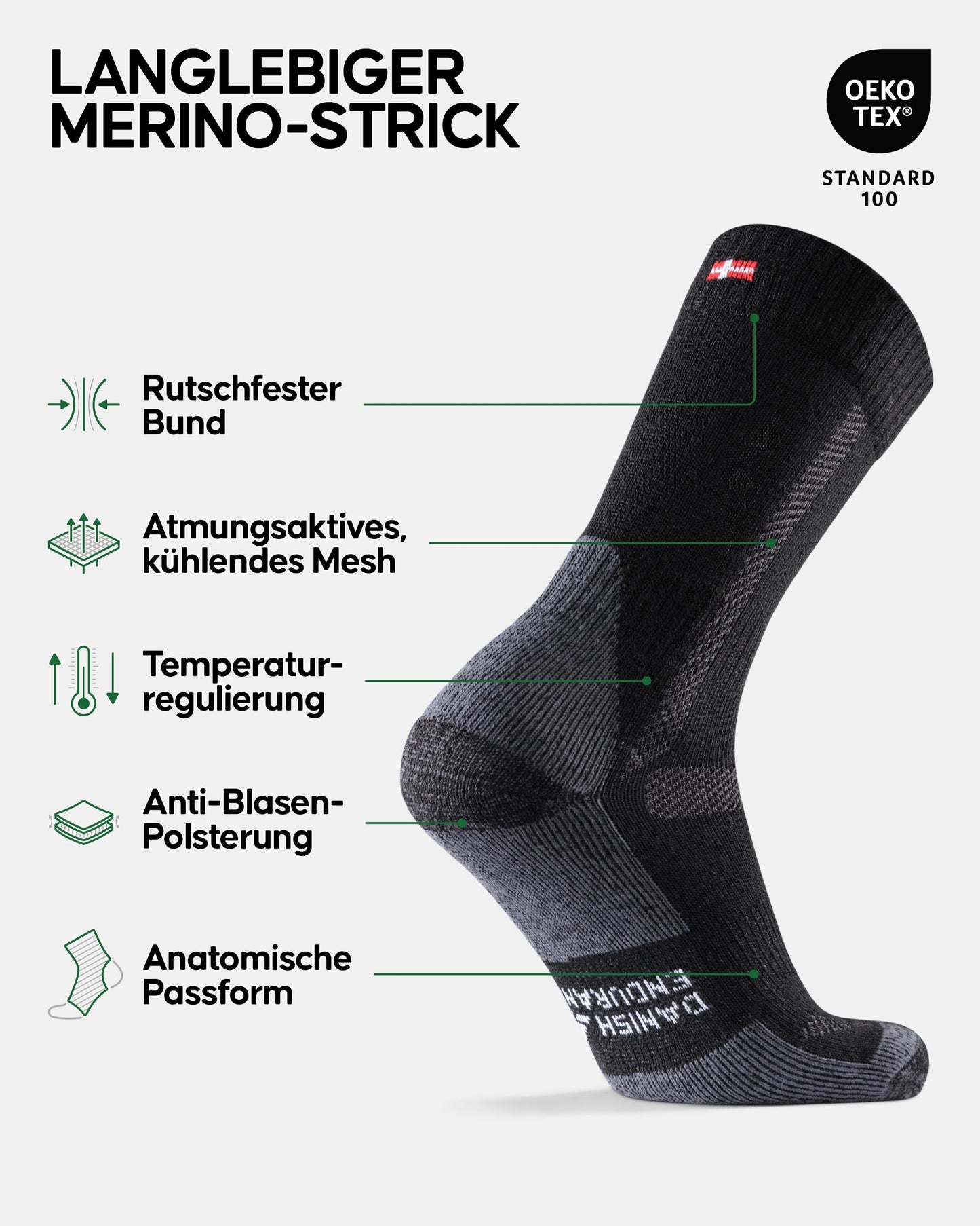 DANISH ENDURANCE Merino Wandersocken, Thermo Outdoor Socken & Trekkingsocken, für Herren, Damen & Kinder, 3 Paar, Schwarz/Grau, 43-47 - nargiss