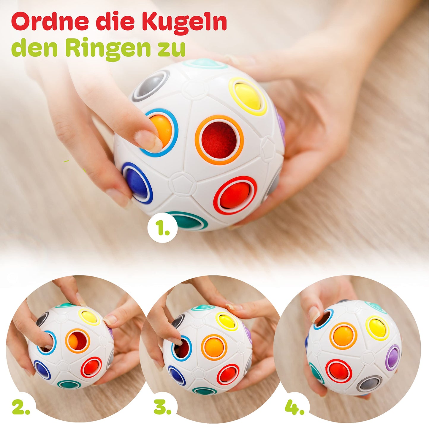 CUBIDI® Original Regenbogenball mit 19 Kugeln - Groß | Geschicklichkeitsspiele ab 6 Jahre für Kinder | Spannendes Knobelspiel für Mädchen und Jungen - nargiss