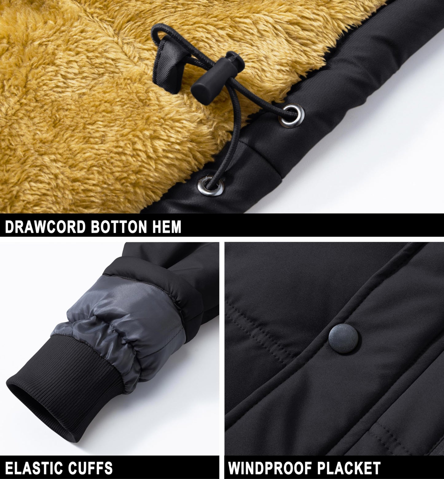 MAGCOMSEN Herren Warme Parka Jacke Gefüttert Winter Daunenjacke Männer Winddicht Warme Outdoorjacke Fleece Funktionsjacke Wandern Jagdjacke mit Mehrfachtaschen Schwarz XL - nargiss